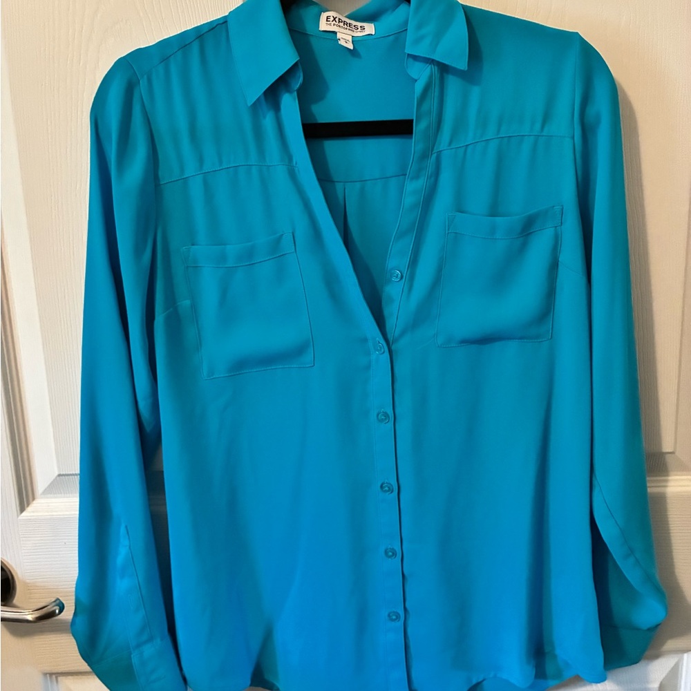 Express Women's Vibrant Blue Button-Up Blouse